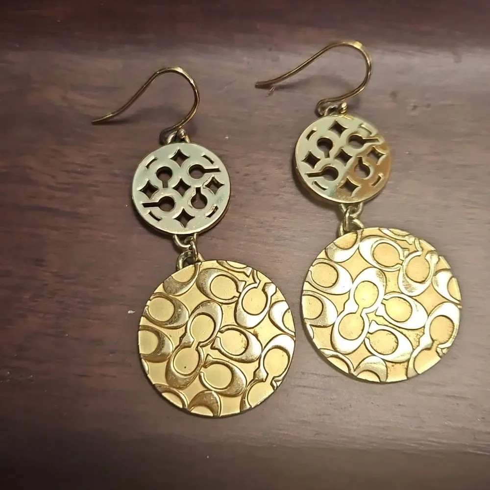 Coach C Cutout Gold Tone Dangle Earrings - Picture 4 of 5